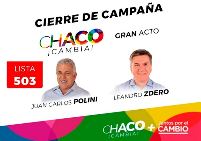 Martes 09: Acto cierre de Campaña de Chaco Cambia + Juntos por el Cambio en Villa Ángela  