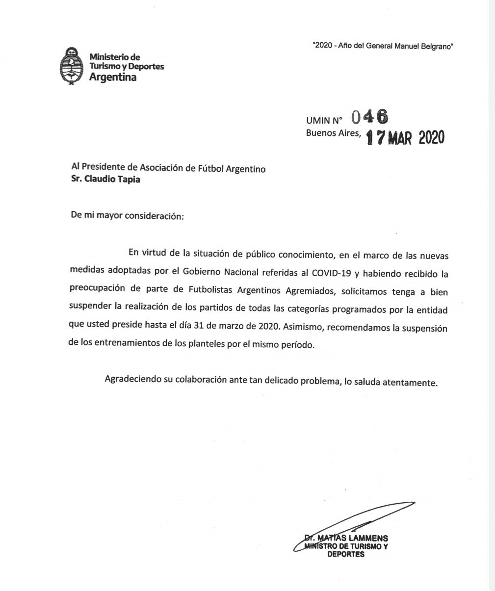 Se suspenden todas las categorías del fútbol argentino hasta el 31 de Marzo