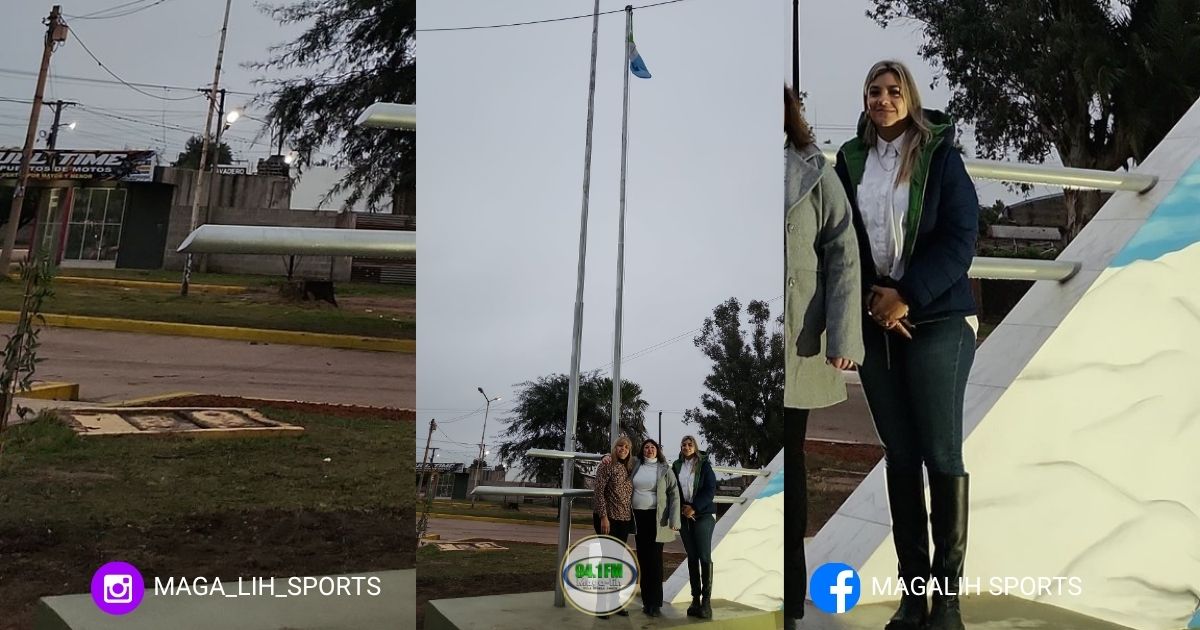 Izamiento de la Bandera en la Plaza Güemes junto a una vecina del Barrio 