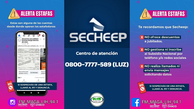 Secheep alerta sobre nuevos intentos de estafas a través de WhatsApp, redes sociales y/o teléfonos 