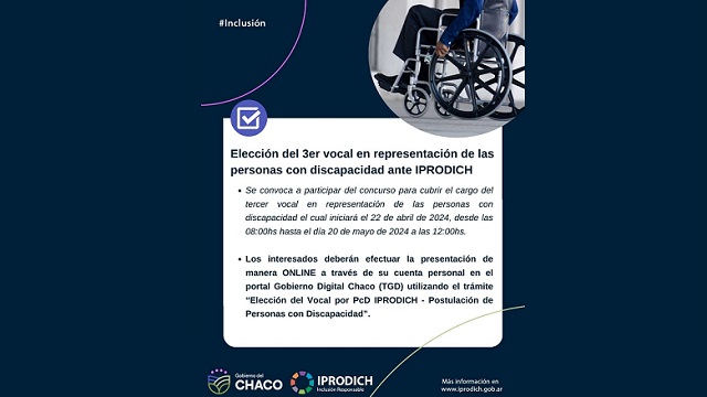 Elección del tercer vocal en representación de las personas con discapacidad ante Iprodich  