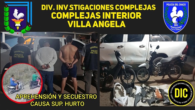 Villa &Aacute;ngela: Dos aprehendidos por el hurto de una motocicleta 