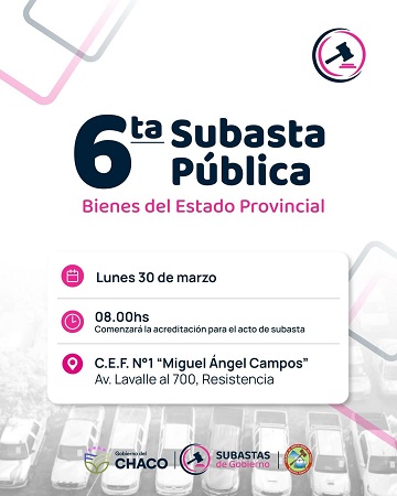 El Gobierno Provincial recuerda que se realizara una nueva Subasta P&uacute;blica  